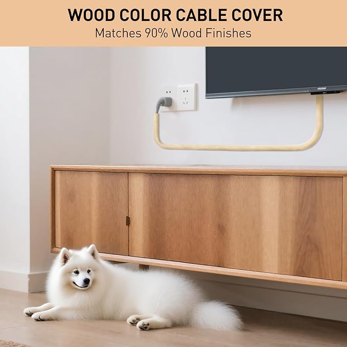 AGPTEK Cable Sleeve Cover, 2 Pack 5ft - 1.2 inch Desk Cord Organizer Cable Hider, Home Office Wire Management Computer TV Wire Loom Tubing, Pet Proof Cord Protector, from Cat Dog Chewing, Wood Color