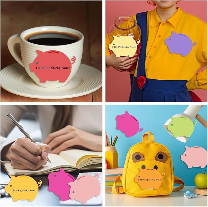 12 Pcs Small Pig Sticky Notes Pig Shaped Note Pads Colorful Self Sticky Post Notes Cute Animal Memo Sticky Tabs for School Office Home Stationery Supplies Party Favors