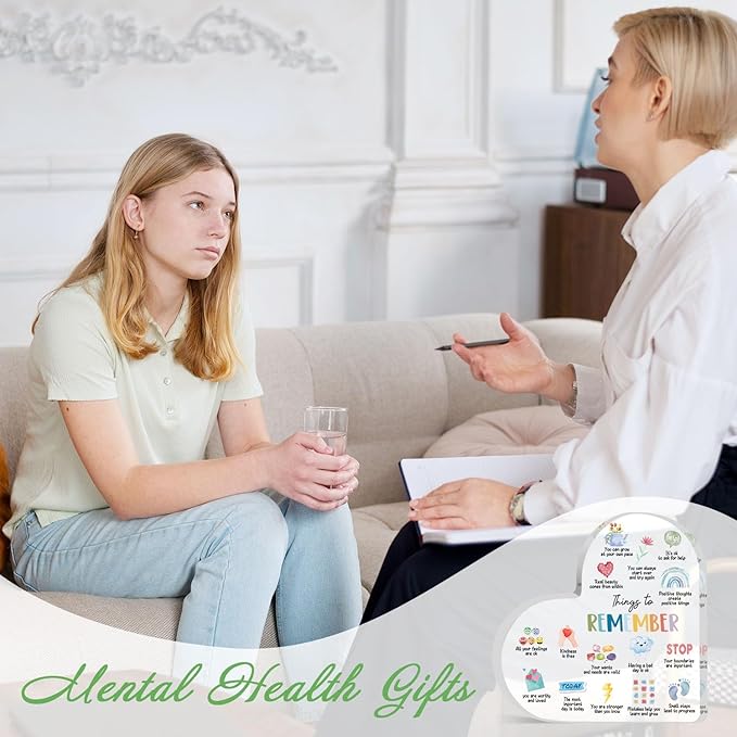 Mental Health Gifts, Things to Remember Mental Health Decor, Therapy Office Decor, Mindfulness Sign for Therapy Office Acrylic Heart Gifts, School Counselor Sign, Psychology Therapy Gift