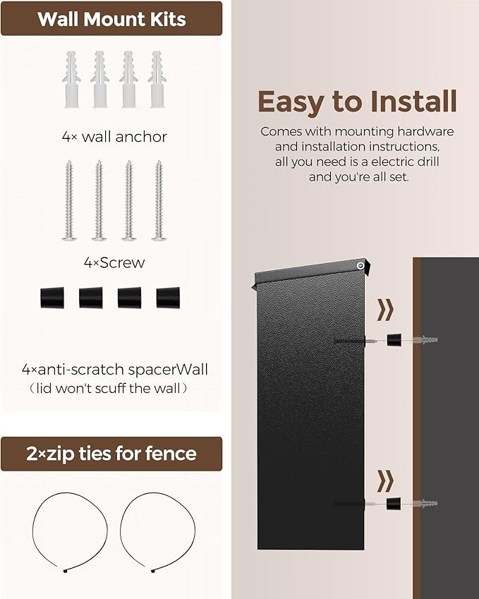 LAND·VOI Locking Wall-Mount Mailbox for Outside, with 4 Keys, Galvanized Steel Rustproof Metal Postbox, 4" Dx13.8 Wx11.2 H, Includes 3 Sets of Mailbox Numbers, Nameplate, Black, AMB33B