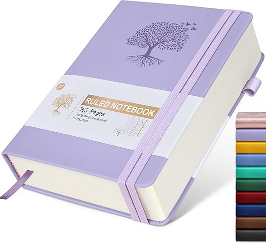 Leather Journals --ruled 365 Pages A5, Pink Hardcover for Women, Men, Note Taking, Writing, 5.75'' X 8.38'' Purple