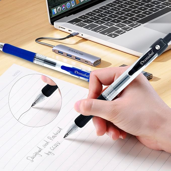 Assorted Color Quick-Dry Ballpoint & Gel Ink Pens - 12-Pack 0.5mm Fine Point Retractable for School Office, Rubber Grip - Smooth Writing Pens