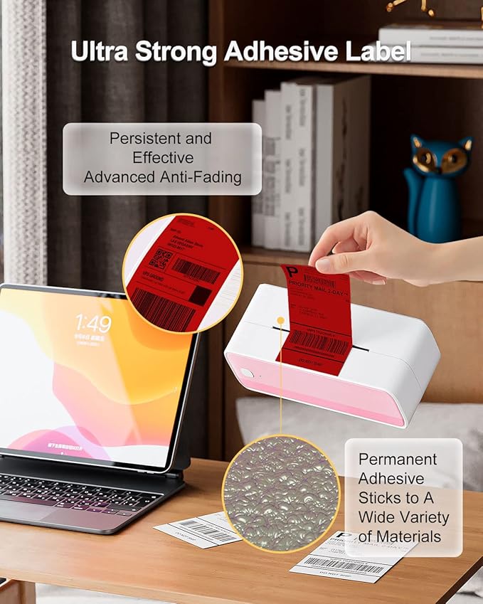 Phomemo 4x6 Thermal Label Printer Paper - 500 PCS Red 4"x6" Fan-Fold Shipping Supplies Labels - Water/Oilproof Label Stickers - Permanent Adhesive 4x6 Mailing Labels Paper for Thermal Printer