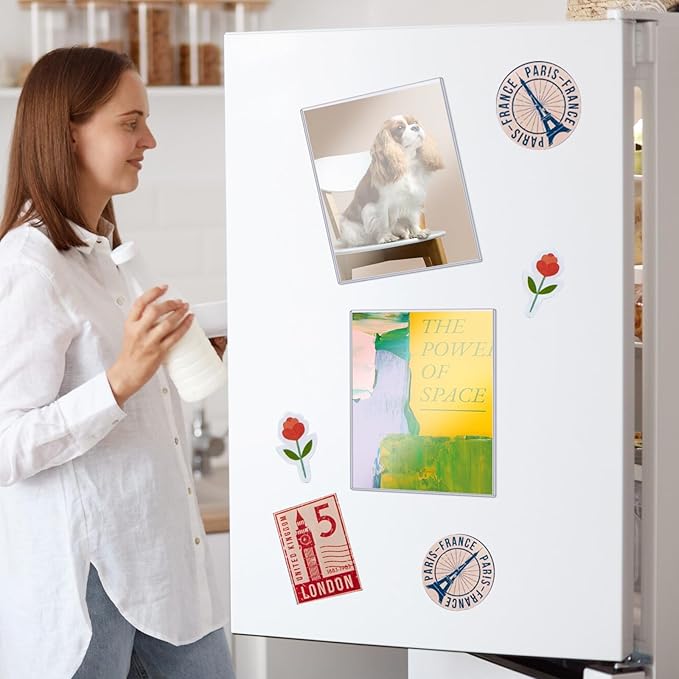 6 Pack 8.5'' x 11'' Rigid Magnetic Paper Holders, Hard Plastic Letter Size Clear View Page Sleeves Protectors Document Frames Reusable Magnetic Sign Holder for Home Office Store Displays