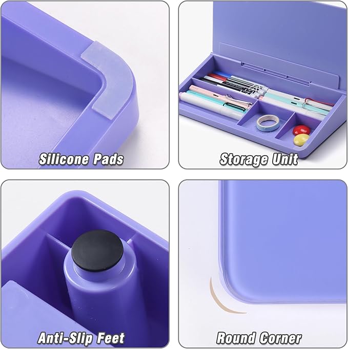 SELEAD Desktop Glass Whiteboard with Storage, Small Dry Erase White Board Computer Pad Keyboard Stand for Home, School, Office Desk Accessories - Purple