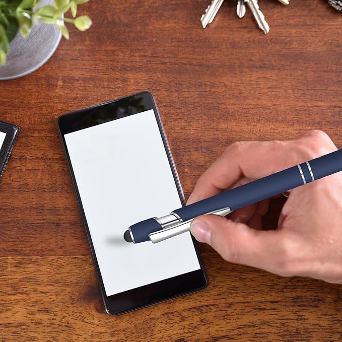 24 Pcs Blue Ink Ballpoint Pen with Stylus Tip 2 in 1 Ballpoint Pen 1.0 mm Blue Ink Metal Stylus Pen for Touch Screens Coworkers, Family, Colleagues, Office (navy blue)