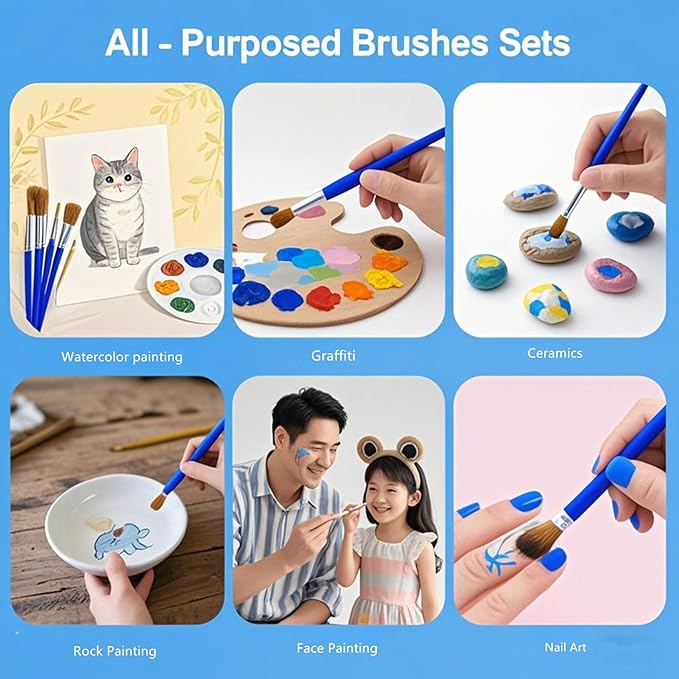 50Pcs Drawing Pen Set, Loose Brush Washable Art Brush, Suitable for Students, classrooms and Handicraft Painting, Graffiti, Watercolor Painting and face Painting Blue-50pcs（Mix）