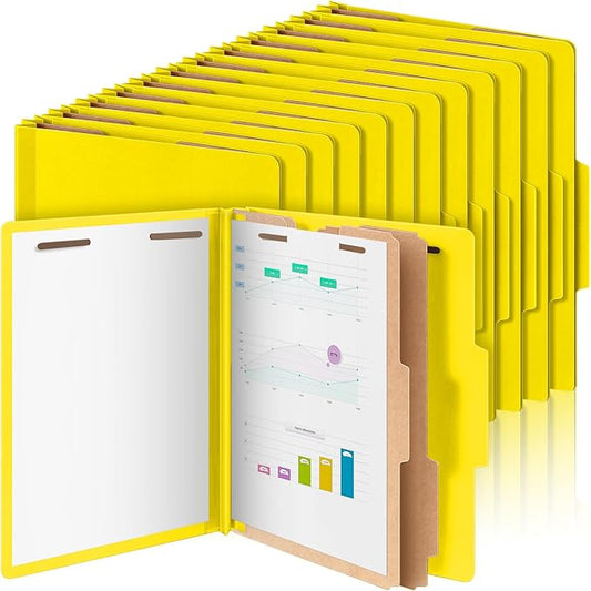 48 Pcs Classification Folders Letter Size, 2 Divider Pressboard File Folders with 3. 5 Inch Expansion, 2 Prongs Fastener, Heavy Duty Office File Organizers for Teachers, Medical (Yellow)