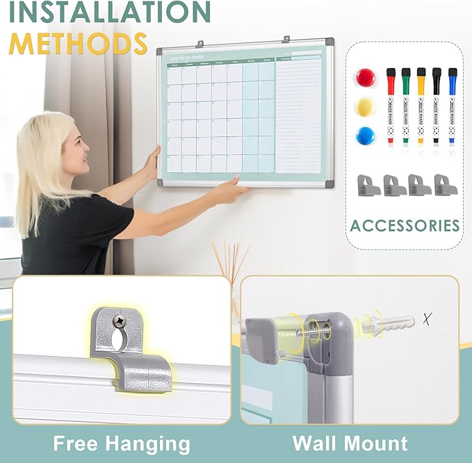 MAKELLO Dry Erase Calendar for Wall, White Board Calendar with Next Month for Office, Family, Kitchen and Bedroom, 24x18 inches