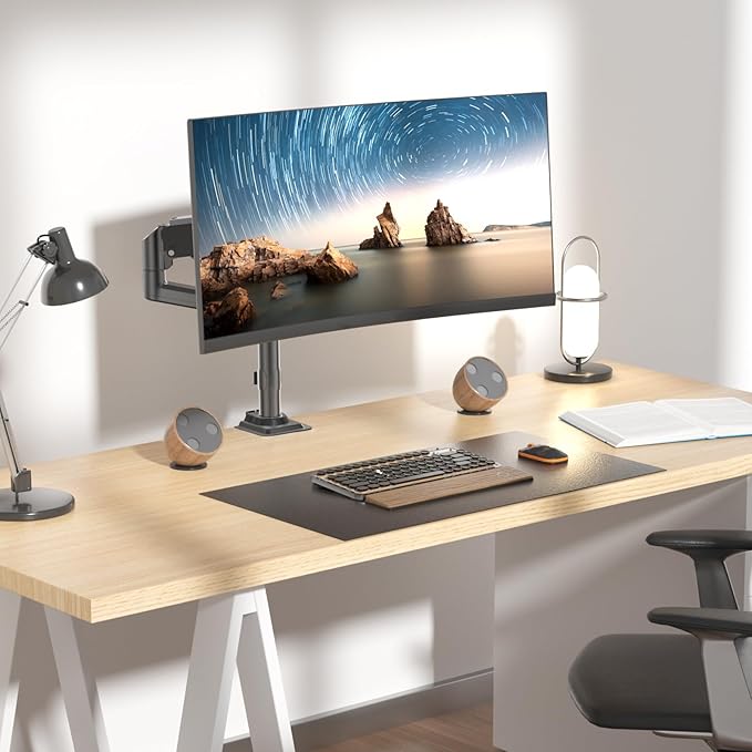WALI Single Monitor Arm 13-32 Inch, Single Monitor Mount, Vesa Desk Mount up to 19.8lbs Gas Spring Arm with Clamp, VESA 75x75mm or 100x100mm Compatibility(GSDM001), Black