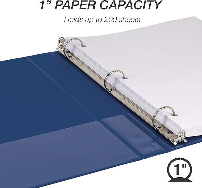 Samsill Durable 1 Inch Binder, Made in The USA, Round Ring Customizable Clear View Binder, Blue, 8 Pack (MP88432)