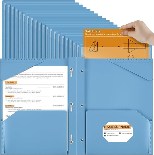 Henoyso 72 Pcs Plastic Folder with Clear Front Pocket and 3 Prong Plastic Folders with Card Slot Pocket Folders with Prongs for School Office (Haze Blue)