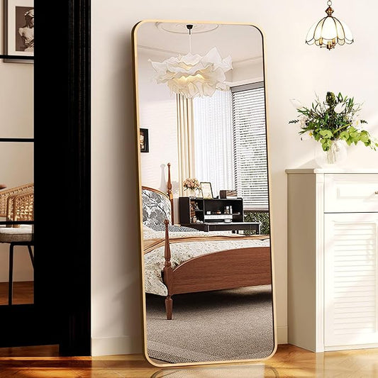 64"x21" Full Length Mirror Rectangle Body Dressing Floor Standing Mirrors for Bedroom & Cloakroom, Gold