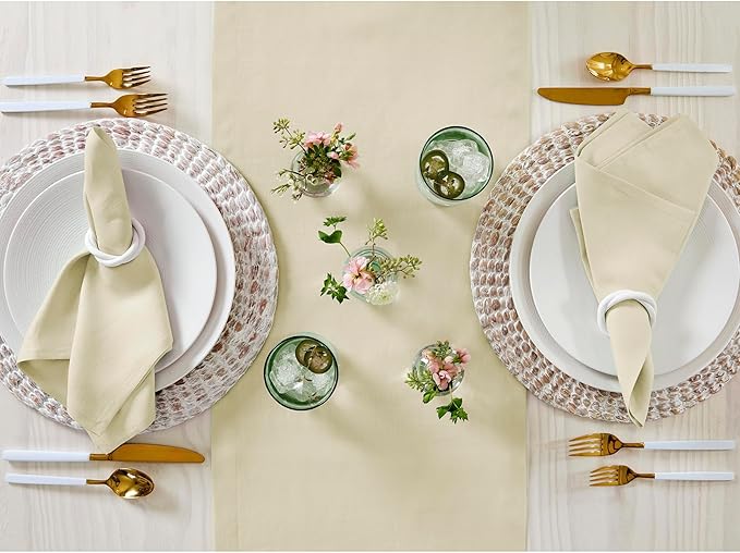 Solino Home Linen Birch Table Runner 48 Inches - 100% Pure Linen Short Table Runner 14 x 48 Inch Ideal for Dresser and Coffee Tables - Fall, Autumn, Thanksgiving - Fete