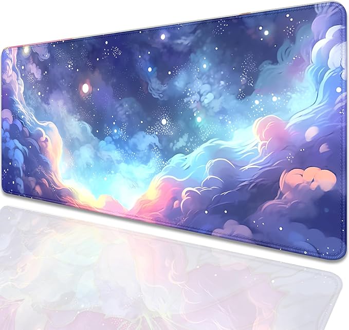 Stars Sky Dark Blue Cosmos Mouse Pad Desk Mat,Large Extended Gaming Mouse Pad with Stitched Edges,Non-Slip Waterproof Rubber Base for Office,Computer,Keyboard,Laptop and Home Desk Pad(27.5X11.8 in)