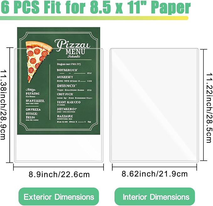 6-Pack 8.5" x 11" Rigid Print Protectors, Transparent Hard Plastic Page Sheet Protectors, Clear Plastic Sleeves for Paper Photo Poster, Protective Covers for Document Certificates