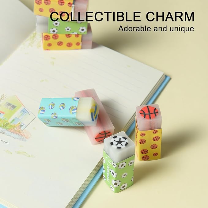 18Pcs Cute Sports Ball Erasers for Kids Bulk, Fun Basketball Soccer Volleyball Pencil Jelly Erasers for School Classroom Supplies Prize Gifts Party Favors