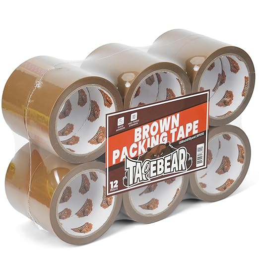 TAPEBEAR Brown Packing Tape 12Rolls, Heavy Duty Packaging Tape Refills 1.88 Inch x 55 Yard Moving Tape for Boxes, Secure Sticky Seal Brown Tape for Shipping, Mailing & Storage, Total 660Yards