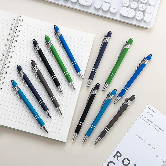 PASISIBICK 12 Pieces Ballpoint Pen with Stylus Tip, 2 in 1 Stylus Stylish Pen, Premium Metal Stylus Pen for Touch Screens, Black Ink, 1.0 mm Medium Point.(Pack of 12)