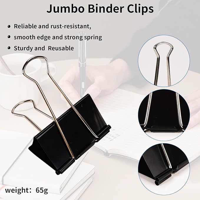 Jumbo Binder Clips 3 Inch - Extra Large Binder Clips 18 Pack, Heavy Duty Office Binder Clips for Paper, Documents, School & Office Supplies (18, 3 inch)