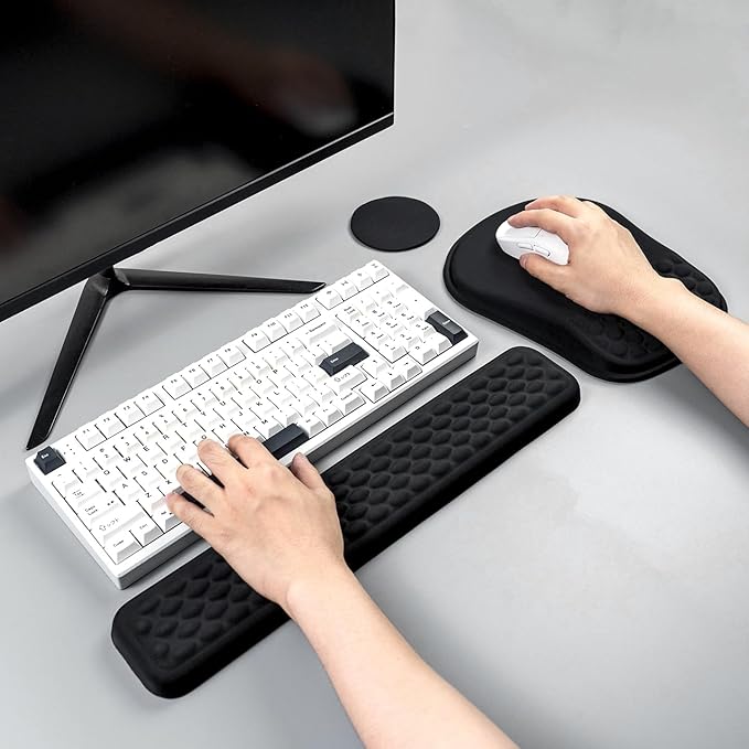 3-in-1 Ergonomic Mouse Pad and Keyboard Wrist Rest Set, Memory Foam Arm Rest with Massage Design and Non-Slip PU Base for Typing Pain Relief/Office/Home