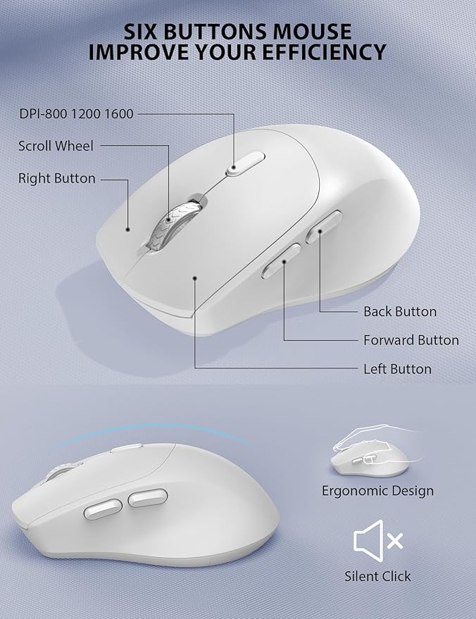 Wireless Keyboard and Mouse Combo - Full-Sized Ergonomic Keyboard with Wrist Rest, Phone Holder, Sleep Mode, Silent 2.4GHz Cordless Keyboard Mouse Combo for Computer, Laptop, PC, Mac, Windows,White