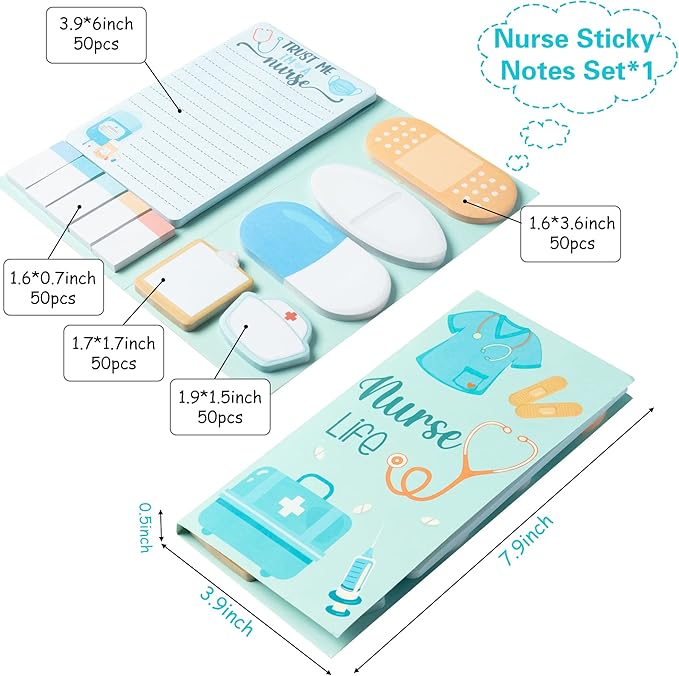 Xqumoi Nurse Sticky Notes Set, 550 Sheets, Cute Cartoon Medical Supplies Self-Stick Notes Pads Bundle Writing Memo Pads for Nursing Student Essentials Hospital Back to School Nurse Supplies Gift