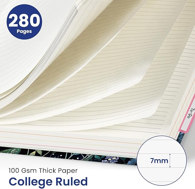 Hardcover Spiral Journal Notebooks for Work With Removable Dividers & Tabs, 8.5"x11" 5 Subject Notebook for Note Taking & Organizer, A4 College Ruled Lined Journal for Women & Writing, Celestial Garden, 280 Pages