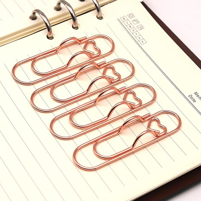 12-Pack Pen Holder Clips for Notebook, Cute Heart Paper Clips,Rose Gold Office Supplies(12 Rose Gold)