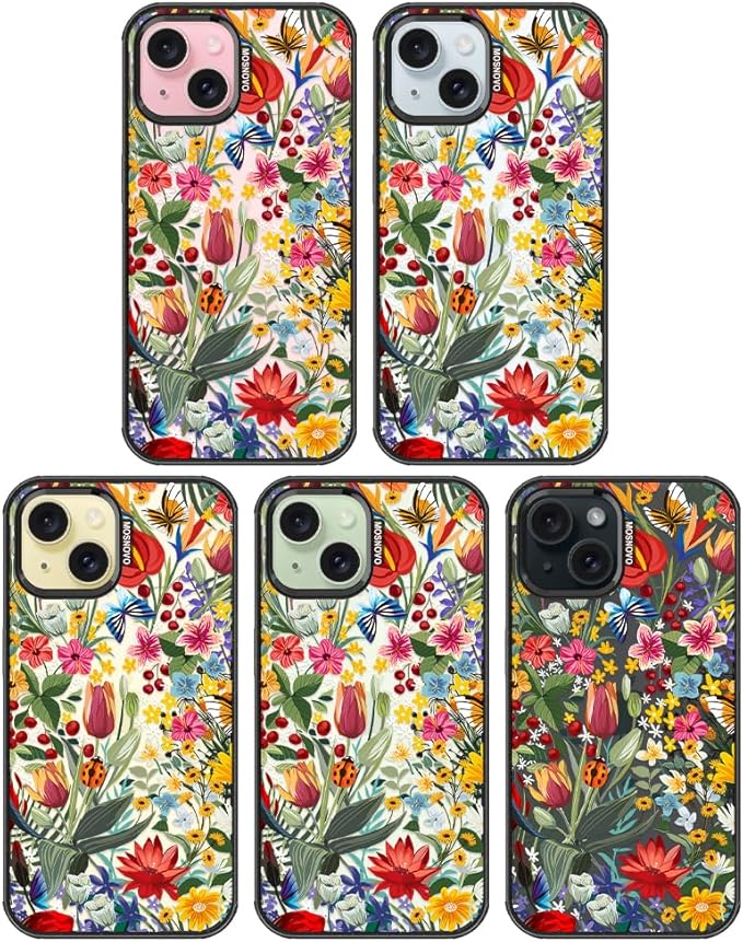 MOSNOVO Case for iPhone 15 Plus, [10ft 4X Military-Grade Drop Protection] Durable & Shockproof Phone Case Cover Design for iPhone 15 Plus / 14 Plus - in The Garden - Clear Black