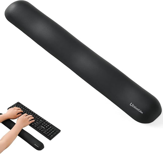UnivoColors Design-Wave Keyboard Wrist Rest, Artificial Sheepskin+Memory Foam+Ergonomic+Anti-Slip Gel, Resilience Support During Work and Gaming,Keyboard Accessory,Black