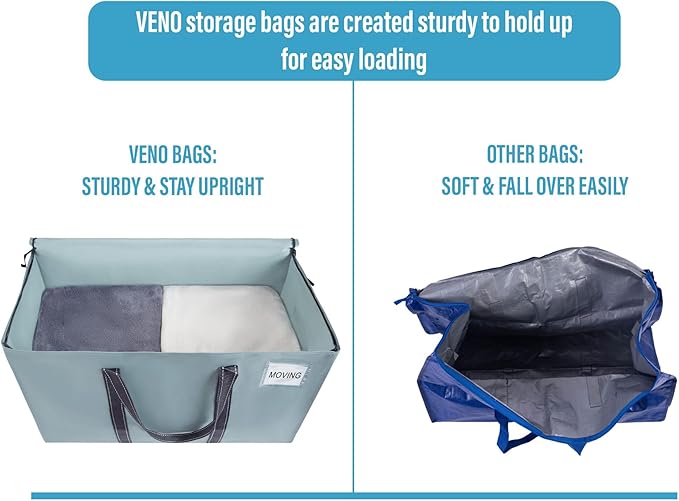 VENO 10 Pack Moving Bags, Heavy Duty, Moving Boxes Alternative, Packing Storage Supplies for Dorm Room Essentials with Zipper for Clothes, Extra Large Totes for Packaging (Light Blue Matte, 10 Pack)