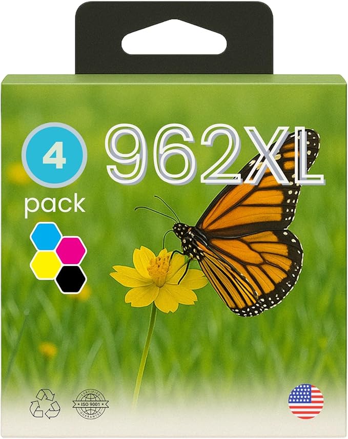 4 Pack Compatible 962XL Remanufactured HP Ink Cartridge 4 Pack 962. Includes Black, Cyan, Magenta and Yellow. Working with OfficeJet Pro 9015e, OfficeJet Pro 9010, OfficeJet Pro 9025e.
