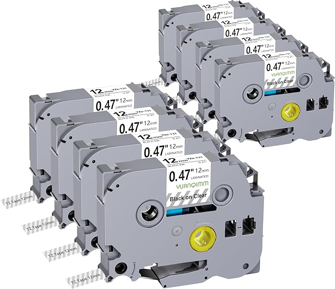 TZe TZ Tape 12mm 0.47 Laminated Clear Label Tape Compatible with Brother TZe-131 TZe131 TZ-131 TZ131 Tape Replacement for Brother Label Maker PTouch PTD210 PTD220 PTD600 PTD410 Printer, 8-Pack