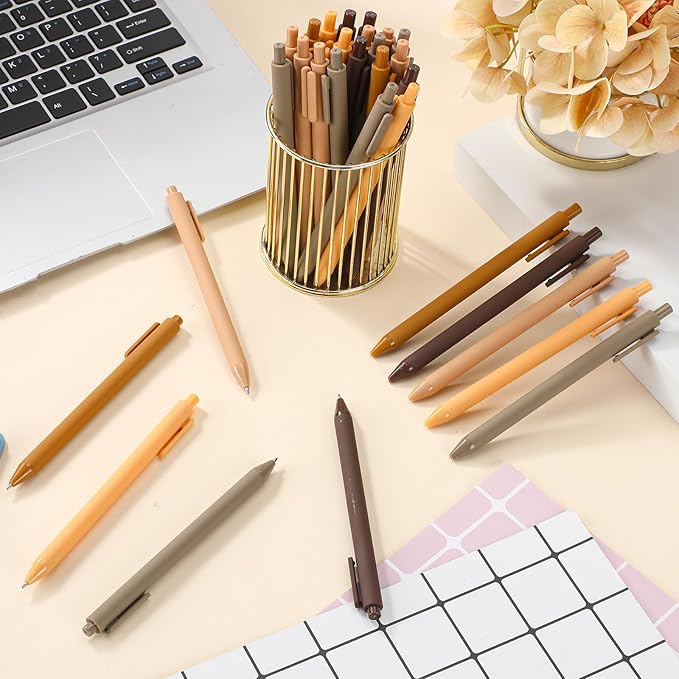 100 Pcs Ballpoint Pens Bulk Retractable Writing 1. 0 mm Black Ink Cute Pens Smooth Writing Color Fancy Gift for Teacher Student Employee Office School Home Baby Shower Supplies (Brown Series)