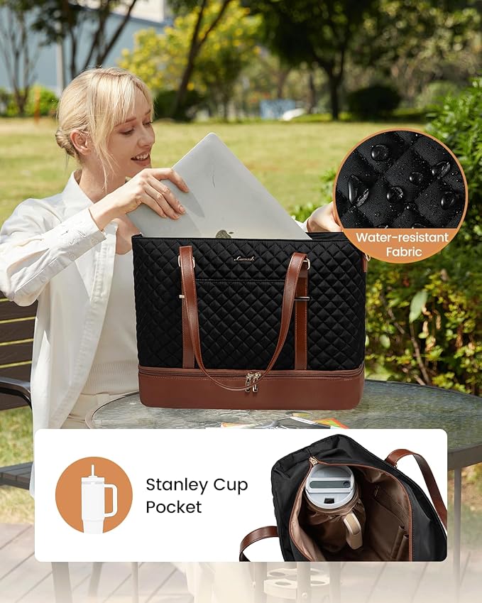 LOVEVOOK Lunch Tote Bag for Women, 15.6 Inch Laptop Work Bag With Lunch Compartment & Large Cup Holder, Lightweight Work Briefcase for Travel, Bussiness, Teacher