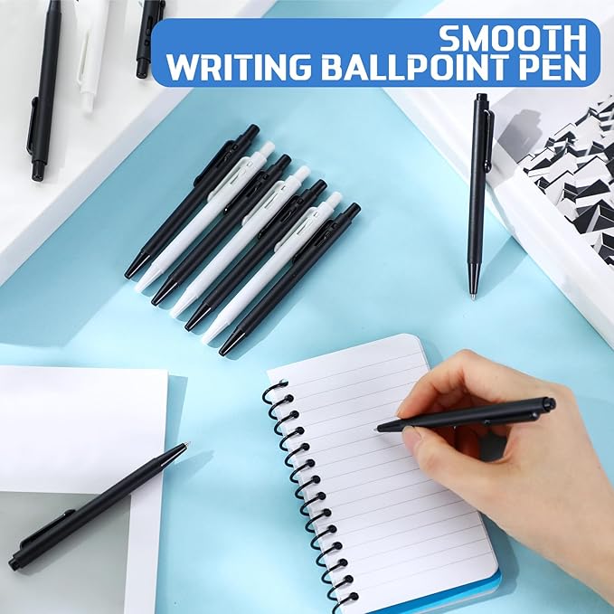 Geyoga 200 Pcs 4'' Mini Black Pens Bulk 0.7 mm Fine Point Small Retractable Ballpoint Pens with Clip for Notebook School Office(Black and White)