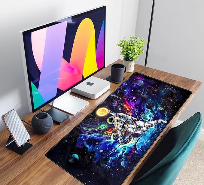 Astronaut Desk Space Mouse Pad for Boys - Galaxy Gaming Mouse Pad, 31.5x15.7in, Stitched Edges