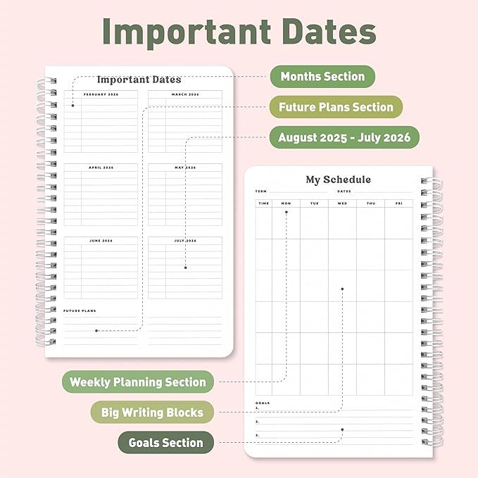 Sweetzer & Orange Academic Planner 2025-2026 – Student Planner for August 2025 to July 2026 – Weekly & Monthly Layout – Sturdy Cover & Stickers – Checkered Green Design – 5.5” x 8.5”
