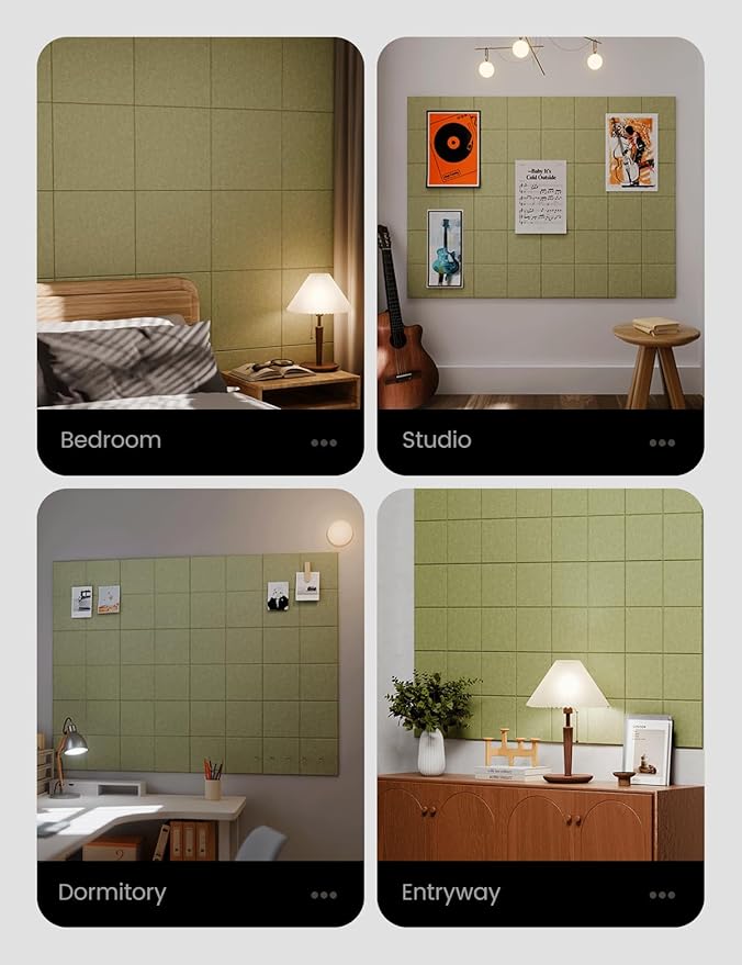 Large Felt Bulletin Board 48" x 36" Cork Board Alternative-12 Pack with 70 Safe Removable Adhesive Tabs, Cork Boards for Walls Cork Board for Home Office Classroom Pin Board (Olive Green)