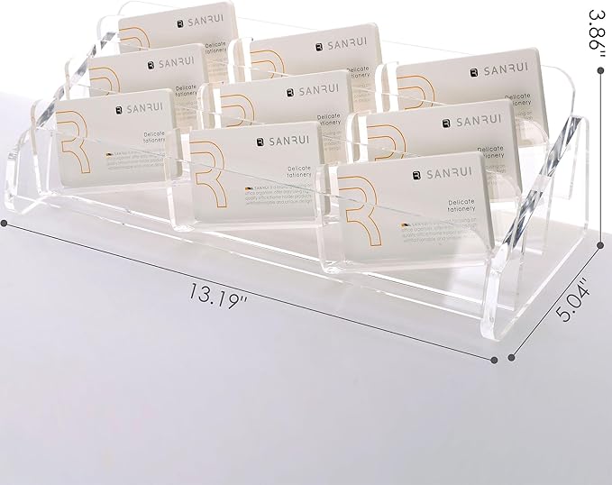 SANRUI Acrylic Business Card Holder for Desk, 3 Tier Clear Tilt Business Name Card Display Holders Stand Storage Organizer Fits 540 Business Cards (Horizontal, 9-Slot)