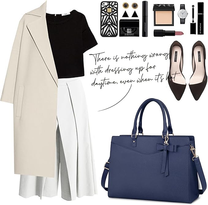 RAINSMORE Laptop Bag for Women 15.6 Inch PU Tote Bag Business Office Work Bag Waterproof Briefcase Computer Tote Lightweight Handbag Shoulder, Blue