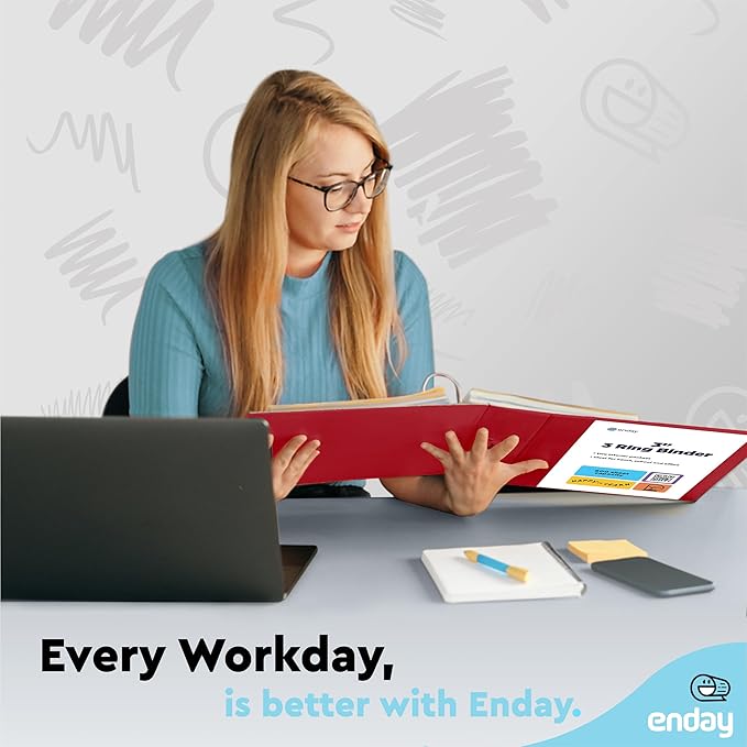 3 Inch Binder 3 Ring Binders Red, Slant D-Ring 3” Clear View Cover with 2 Inside Pockets, Heavy Duty Colored School Supplies Office and Home Binders – by Enday