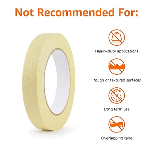 Amazon Basics Masking Tape, Pack of 3 Rolls, Beige, 0.7 inch x 180 feet