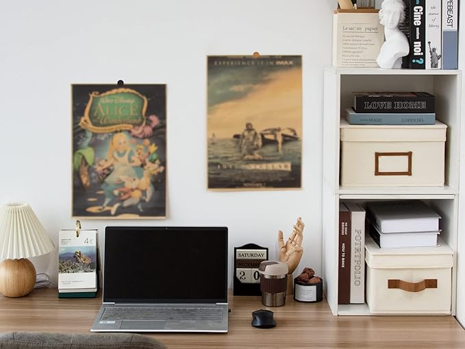 StorageWorks Storage Bins with Lids, Decorative Storage Boxes with Lid and PU Handles, Foldable Storage Baskets for Closet, Shelves, Stackable, Ivory White, Medium, 3-Pack