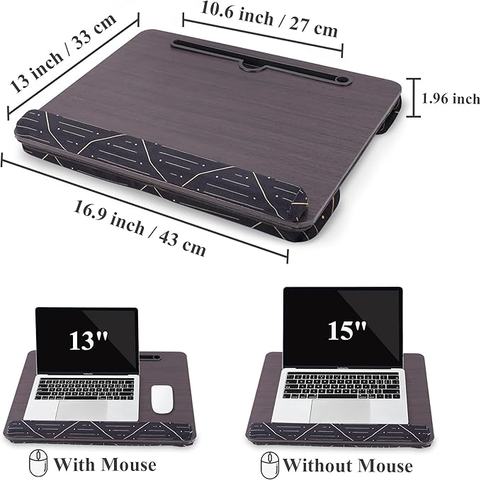 Lap Desk,Fits up to 15.6 inch Laptop Bed Table Computer with Soft Pillow and Storage Bag,Gaming Tray and Writing Tray on Bed for Home Office(2-Dark Brown)