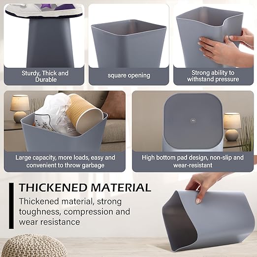 Hoolerry 9 Pieces Garbage Can 2 Gallon Small Trash Cans Bulk Bathroom Trash Bin Plastic Wastebasket Square for Bedroom Slim Bathroom Trashcan Small Container for Kitchen Office Home Rooms(White,Grey)