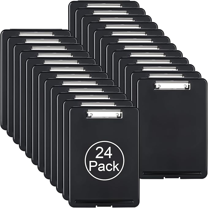ZCZN Plastic A4 Form Storage Box Case, Clipboard Case, Bulk clipboard Set Suitable for School,Utility,Industrial Office, Medical Personnel,Black,24 Pack