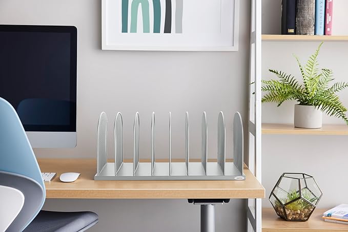 Safco Onyx Desk Organizer with 8 Vertical Sections, File Organizer for Home, Office, Classroom & More, Steel Mesh Construction