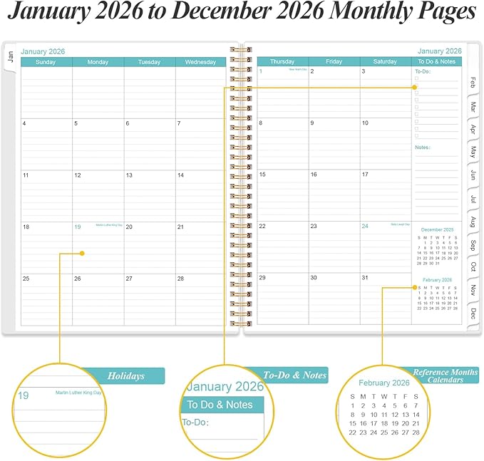 2026 Planner - Planner 2026 from January 2026 to December 2026 with 12 Monthly Tabs, Flexible Cover, Inner Pocket, 8.5" x 11", Rose Flowers